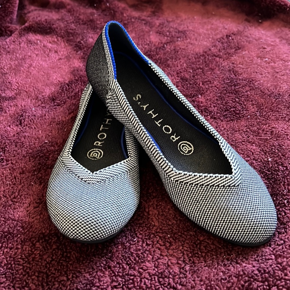Rothy’s Round Toe Birdseye Black and White Flats